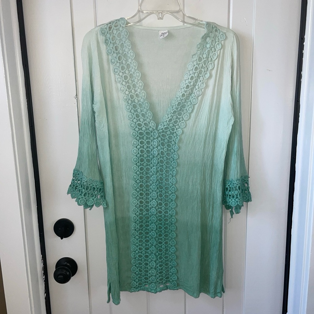Kiwi Punch Crochet Dress Ombre Blue Swim Cover UP Size S